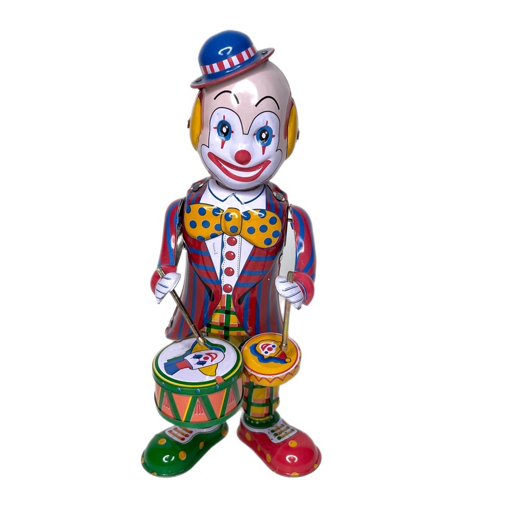 Vintage Clown with Drums Wind Up Toy